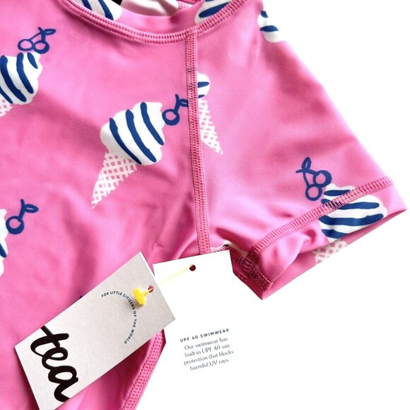 NWT Tea Collection Pink Soft Serve Ice Cream Cones SS Rashguard Girls Size 2 - Picture 2 of 5